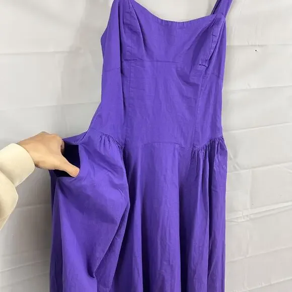 Free People Dress Womens Medium Paolo Midi Purple Sundress Romantic Retro Chic - Picture 8 of 14